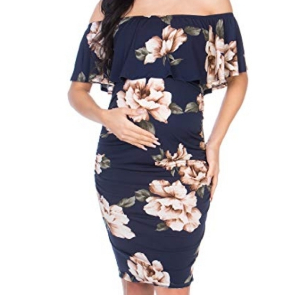 Women's ruffle off-shoulder maternity dress